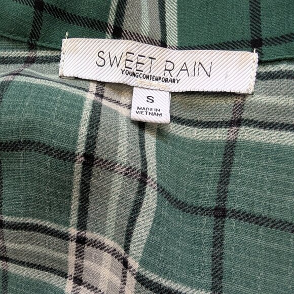 Sweet Rain Green Plaid Short Sleeve Flowy Top Small - Picture 9 of 9
